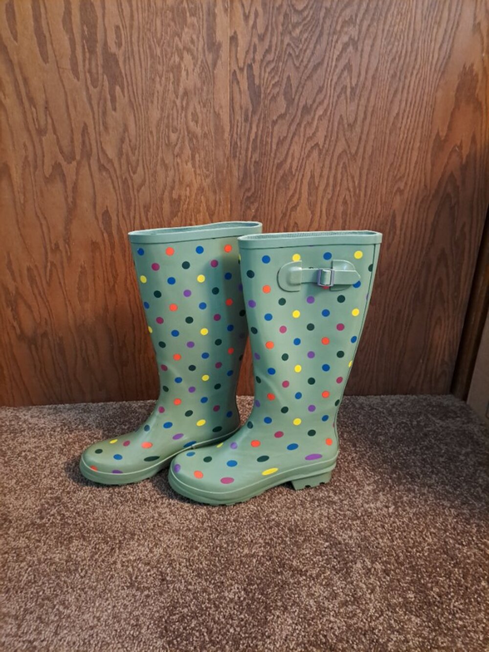 New Without Tags Time and Tru Women's Polka Dot Buckle Rain Boots - Picture 4 of 8